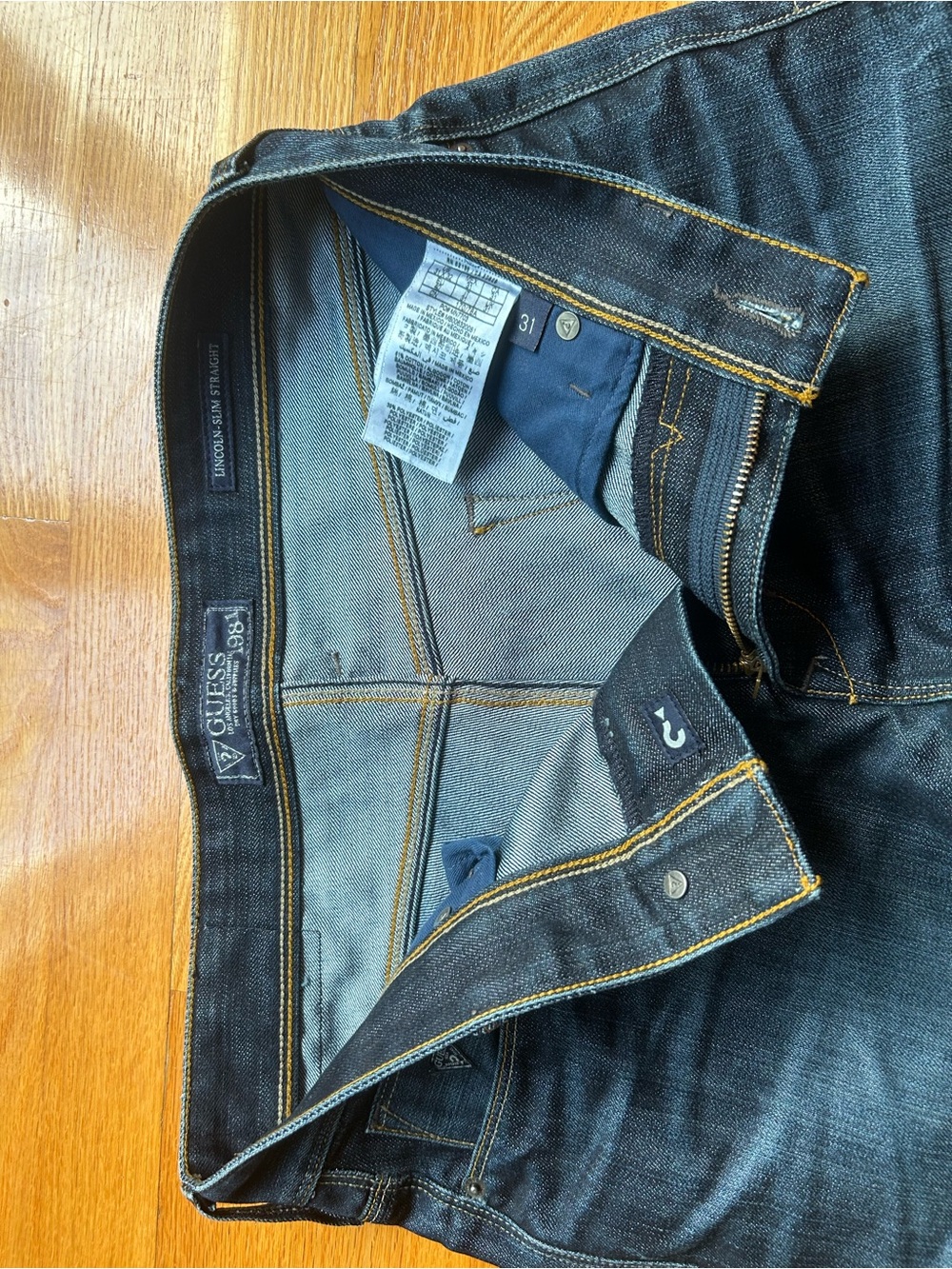 Guess Men’s Dark Blue Slim Straight Jeans with Contrast Stitching